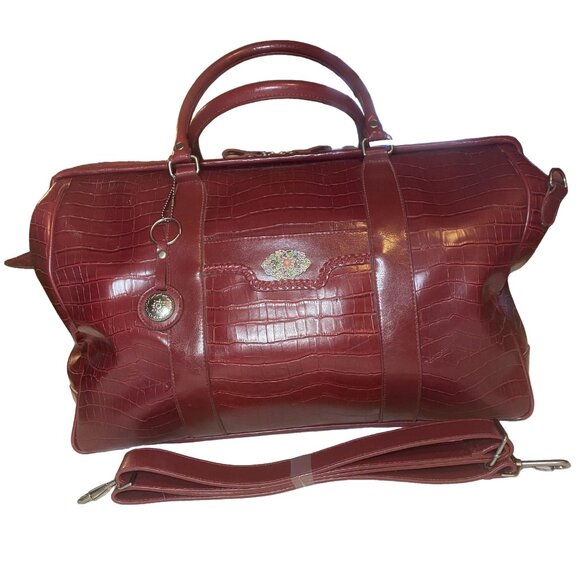 BUENO Burgundy Faux Croc Weekender Travel Bag Detachable Strap OS - Picture 3 of 14